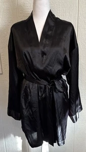 Vintage Victoria Secret schwarzer kurzer Kimono Satin Morgenmantel Einheitsgröße romantisch Urlaubsgeschenk - Bild 1 von 13