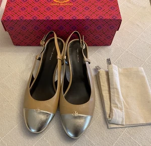 Tory Burch Cap-Toe Slingback  Pumps Leather Sz 8.5 M $298 - Picture 1 of 9