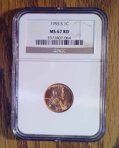 1955-S BU Lincoln Cent NGC MS67 RD (064) - Picture 1 of 2