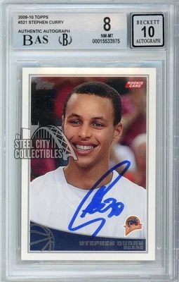 Tarjeta de novato autógrafo Stephen Curry 2009-10 Topps #321 BGS 8 BAS 10 Foto 1 de 2