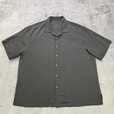 Tommy Bahama Island Zone Mens 1XLB Silk Blend Button Up Short Sleeve Shirt Black - Image 1 of 4