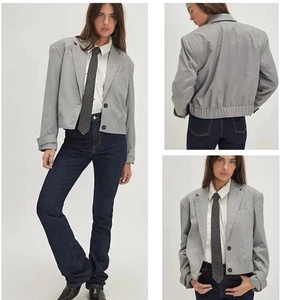 Free People Agnes Solid Cropped  Jacket in Heather Grey Medium New* 08 - Picture 1 of 4
