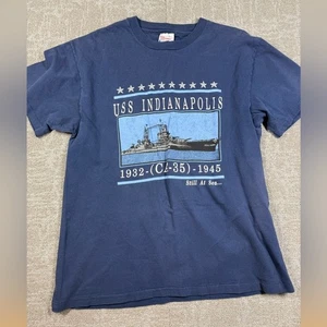 Vintage Y2K Navy Military USS Indianapolis Single Stitch T-Shirt Size L - Bild 1 von 7