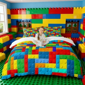 Watercolor Building Blocks Kids Duvet Cover Set Full Size,Colorful Bricks Tod... - Bild 1 von 9