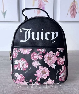 JUICY COUTURE Bag Shout it Out Backpack - Black Pink Flora - Picture 1 of 5
