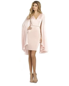 Mac Duggal CAPE SLEEVE V NECK FITTED DRESS, Size 6, Blush,  #55358 - Picture 1 of 2