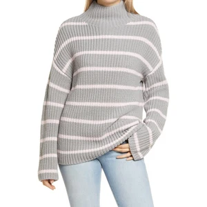 Suéter CASLON NUEVO $69 Shaker Cuello Simulado en Gris Rosa Rayas Mediano - Imagen 1 de 3