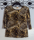 JM Collection Women' Knit Top Size S Multicolored Leopard Long Sleeve Round Neck