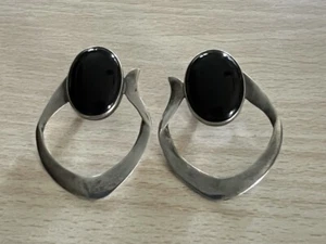 Southwestern Modernist Retro Large Sterling Silver Black Onyx Post Earrings 21g - Picture 1 of 5