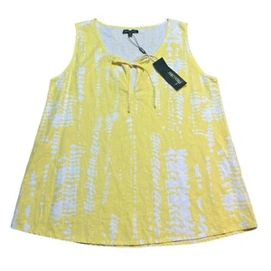 Blusa Top Camisa Para Cynthia Rowley Amarillo Lino Sin Mangas Mediana Cuello Corbata - Imagen 1 de 8