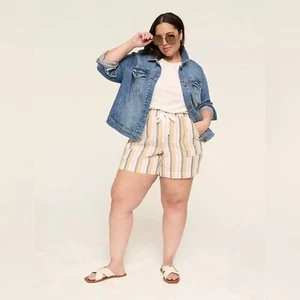 NEW Lane Bryant 22/24 Coral Stripe Linen Blend Mid-Rise Linen Pull-On Shorts - Picture 1 of 10