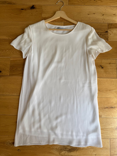 T shirt bianca seta abito T di Alexander Wang trasparente doppio strato UK 8 ottime condizioni