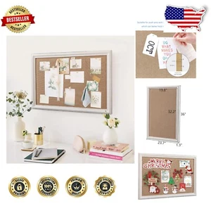 High-Quality Wall-Mounted Linen Bulletin Board with Hooks - 24x36 Elegant Design - Picture 1 of 10