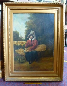 Antike Kunst altes gerahmtes Ölgemälde britisch? Niederländisch? Landlandschaft Goldrahmen - Bild 1 von 11