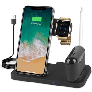 4 in 1 Wireless Charger Fast Charging Station Stand Dock Fit for iWatch Airpod - Picture 1 of 11