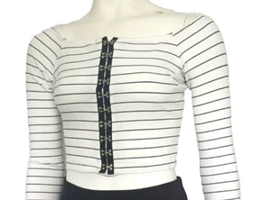 Lush - MEDIUM Blouse Off White & stripes black Round-Neck, longs sleeveđź’• - Picture 1 of 17
