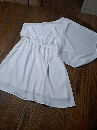 OFF WHITE Mini abito piccolo Caramela spalle scoperte bianco sporco foderato elastico in vita