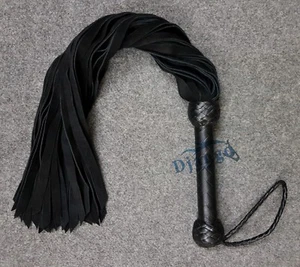 New Black Cowhide Leather Handle 36 Suede Leather Tails Flogger Whip Adult Play - Picture 1 of 5