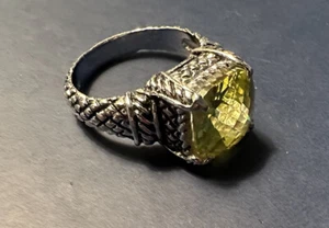 Ring, verzierter Solitär, Prasiolith, Gr.8, silberfarben, gebraucht. - Bild 1 von 7