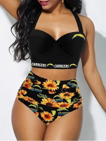 Los Angeles Chargers Womens 2Pcs Bikini Set Beach Swimsuit Push Up Bathing Wear Cover