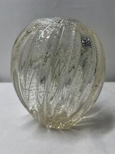 Archimede Seguso. Hand Blown Murano Art Glass Vase. Clear with Silver Flex. - Picture 1 of 13