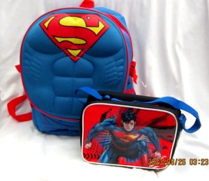 Unisex Superman Chest 16" Backpack+9.5" Insulated Lunchbox Lunch Bag-Brand New! - Picture 1 of 6