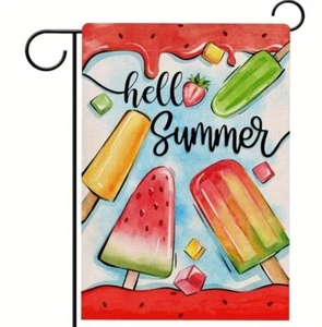 Hello Summer Watermelon Popsicles Burlap Garden Flag 12x18 inches - Picture 1 of 2