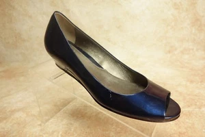 Cole Haan Damen-Keilabsatz metallic blau Lackleder offene Zehenpartie Größe 7,5B   - Bild 1 von 12