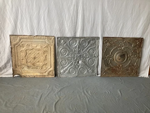 Lot of 3 Antique Tin Ceiling  2' x 2' Shabby Tile 24" SQ Chic VTG Crafts 92-23A Cover