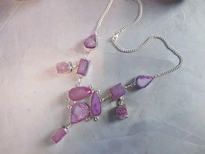 BEAUTIFUL NEW SMOKY PIINK DRUZY NATURAL GEMSTONE NECKLACE 23" VERY NICE GIFT - Picture 1 of 6