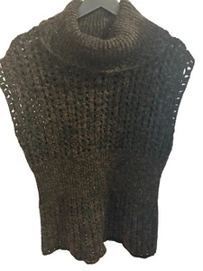 Suéter sin mangas CACHE cuello capucha marrón y negro talla XL elástico ¡Nuevo!! - Imagen 1 de 3