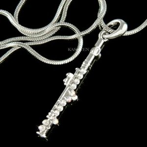 Piccolo mit Swarovski Kristall Woodwind Flöte Musik Instrument Halskette Neu - Bild 1 von 5