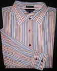 Visivo Shirt Button-Front L/S 2X Camp Shirt Red Blue Brown White Striped s4095 