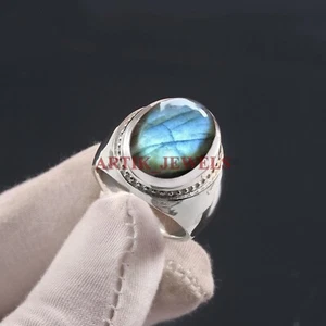 Natural Labradorite Gemstone with 925 Sterling Silver Ring for Men's #4878 - Bild 1 von 4
