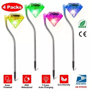 LED Solar Lights Outdoor 7-Color Changing LED Diamond Light Stake Pathway Lights - Picture 1 of 14