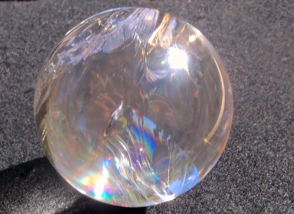 QUARTZ SPHERE DOUBLE RAINBOW 444 GRAMS 65MM BRIGHT RAINBOW INCLUSIONS - Image 1 of 4