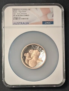 2023 Australia Koala 5 oz Silver ~ Gold Gilt High Relief $8 Coin NGC PF70 UC - Picture 1 of 13