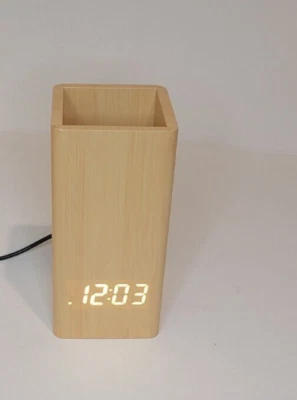 RELOJ DESPERTADOR DIGITAL MADERA LÁPIZ/PLUMA LED ESCRITORIO Foto 1 de 4
