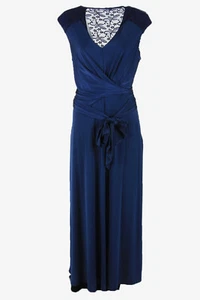 Maxi Dress Vintage V Neck Elastic Waist Lace Detail Navy Size L - DR229 - Picture 1 of 4