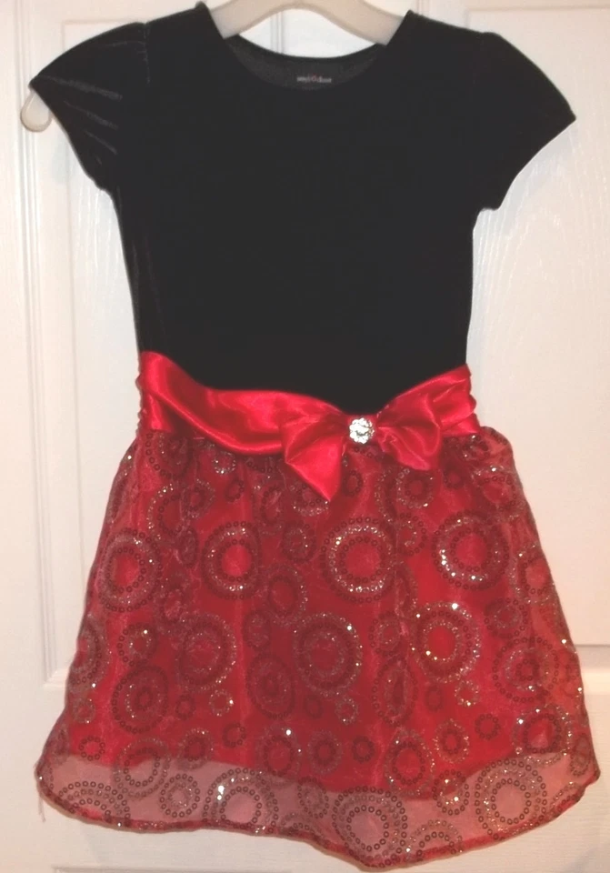 Niñas AMYS CLOSET~VESTIDO DE VACACIONES~TALLA 6~NUEVO $68 Negro VELOUR~Rojo~Navidad Foto 1 de 4