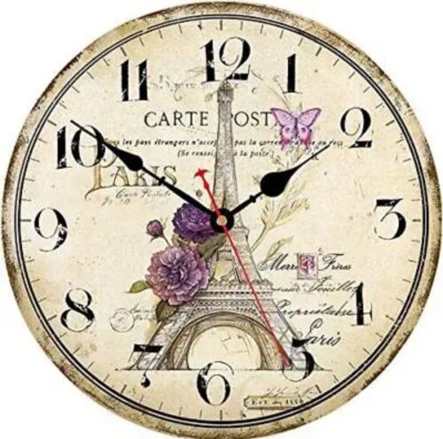 12 Inch Paris Wall Clock, Vintage/Country/French Style Wooden Clock, Family D...