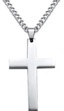 Stainless Steel Plain Silver Jesus Cross Crucifix Pendant Necklace Mens & Womens