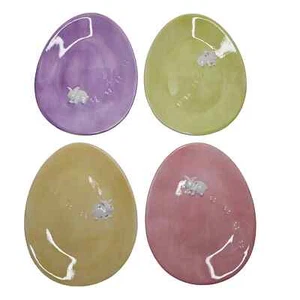 Williams-Sonoma 4pc Egg Plate Platter Pastel Glaze 9" Easter Bunny Set #1 - Picture 1 of 9