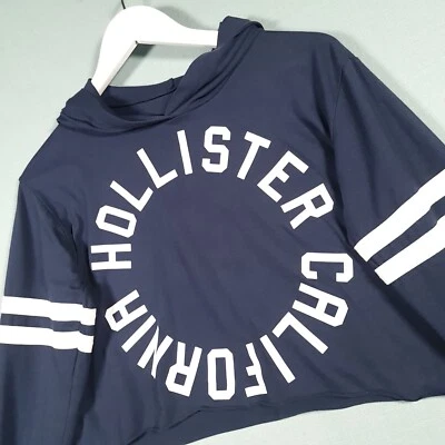 HOLLISTER Hoodie Womens Extra Small Blue White Jumper Long Sleeve Cropped Top - Image 1 of 4
