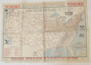 Original 1915 United States Map-Preparedness-Good Roads Everywhere-National Hwys - Picture 1 of 21