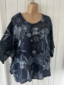 Top tunica cotone navy Lagenlook nuovo Made in Italy taglia 14 16 18 20 22 taglia unica - Foto 1 di 6