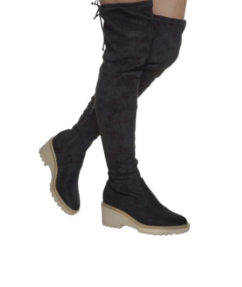 NUEVAS Botas Nicole Miller Bass Sobre la Rodilla Elastizadas Imitación Gamuza Plataforma Negras 8.5 Foto 1 de 4