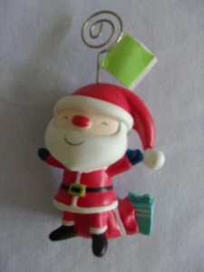 Süßer fröhlicher Weihnachtsmann mit Tasche/Geschenk freistehender Fotohalter 5 1/2" hoch Neu mit Etikett - Bild 1 von 3
