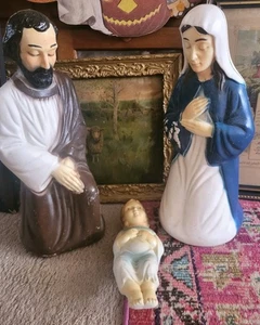 Vtg 18" Nativity Empire Christmas blow mold set lot Mary Jesus Joseph holiday - Picture 1 of 10