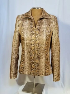 Juliana Collezione Sz 6 Jacket Gold Animal Snake Print Full Zip Collar Lined  - Picture 1 of 10